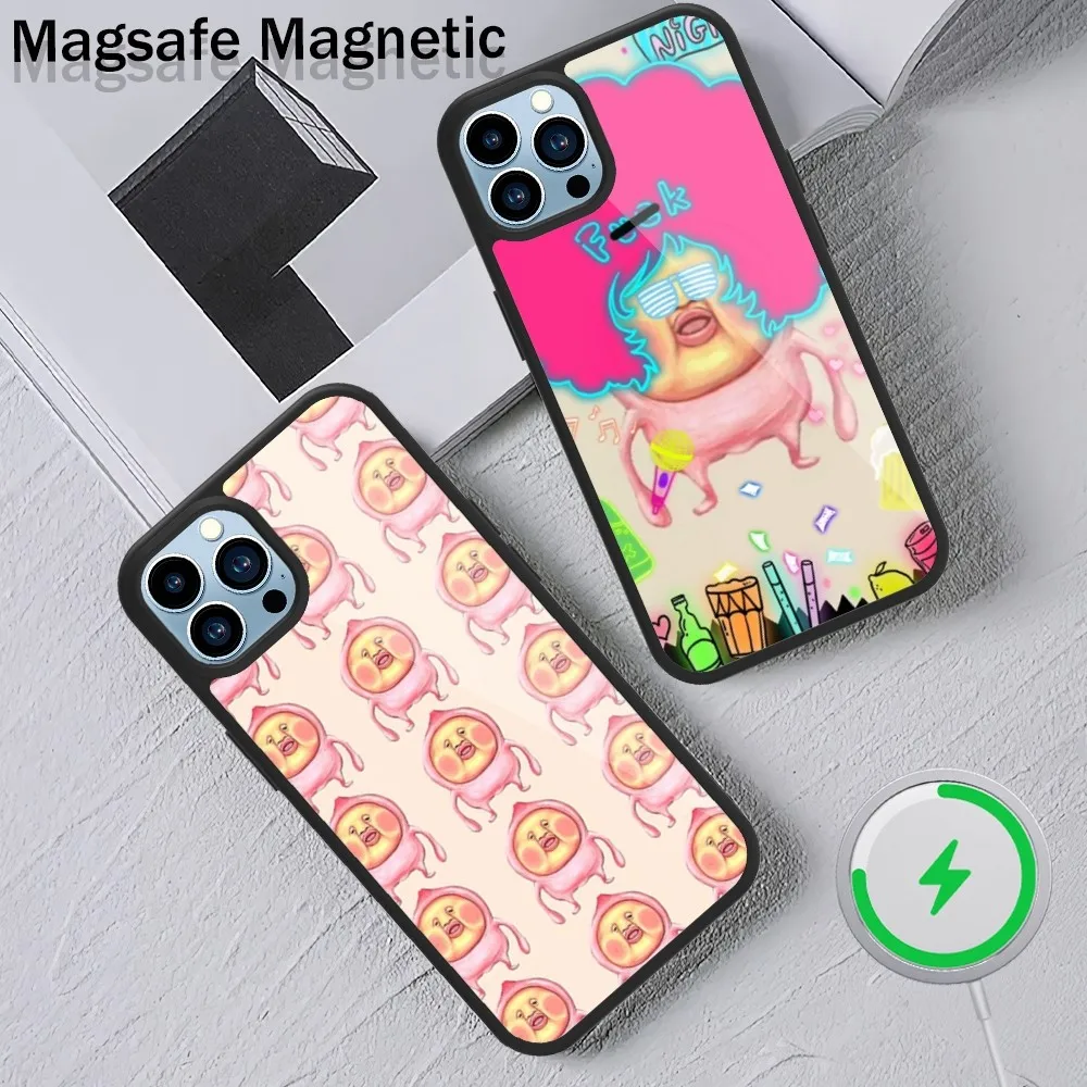 

Cute Cartoon Kobito Peach Phone Case For iPhone 15 14 13 12 11 Plus Pro Max Magsafe Magnetic Wireless Charging