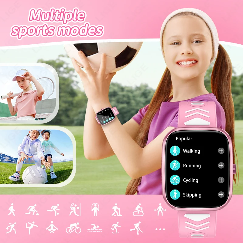 LIGE เด็กสมาร์ทวอทช์วัยรุ่น Pedometer กีฬาเด็กสมาร์ทวอทช์ชายหญิงปัจจุบันโทรไร้สายของขวัญนักเรียนนาฬิกาสัมผัส