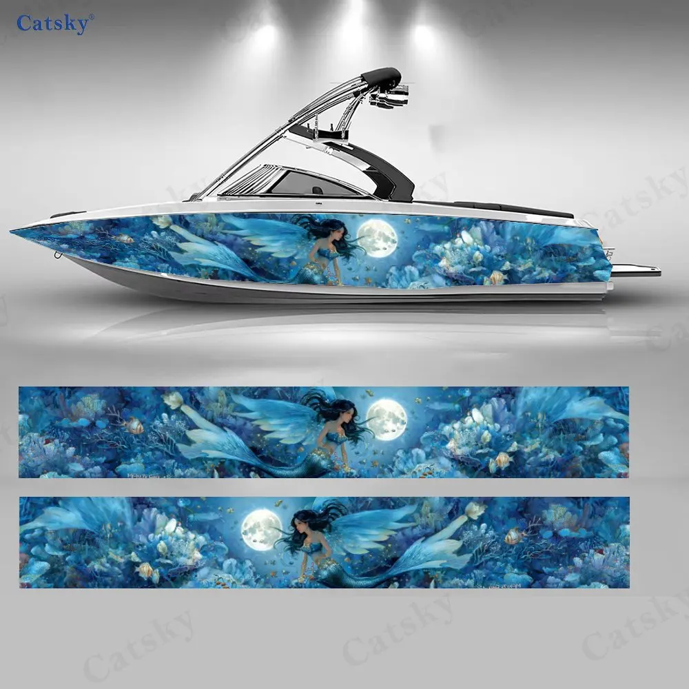 2pcs Magical Mermaid Boat Stickers, PVC Waterproof Durable Vinyl Wrap Decals for Fishing Boats, Durable and Stylish Design