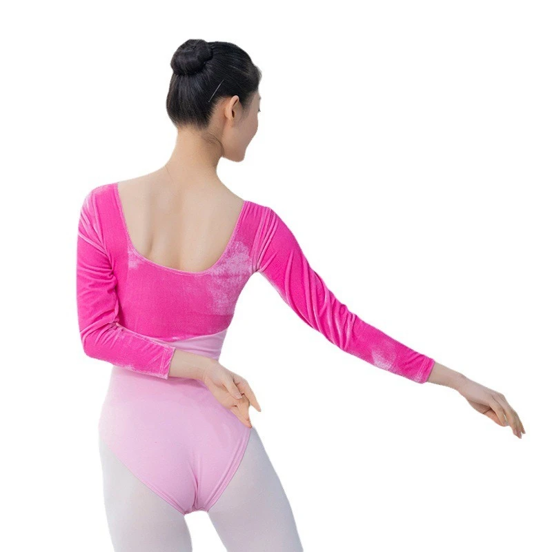 시니어 슬림 댄스웨어 여성 스플라이싱 벨벳 원피스 발레복 성인 연습복 반팔 체조복