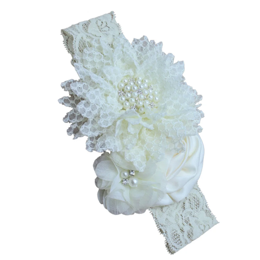 

Baby For Girls Pearl Lace Stretchy Rose Hair Band Comfortable Newborn Photography Accessory Flower Headband For Baby Kids