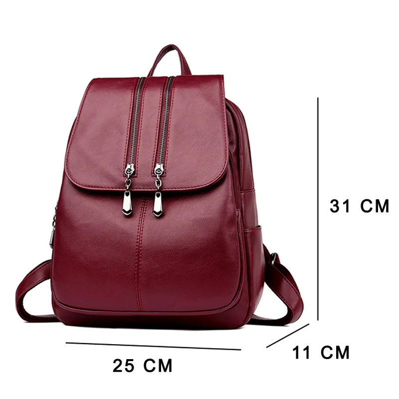 Mochilas de couro macio feminino duplo zíper sacos de escola para adolescente meninas vintage retro mochila