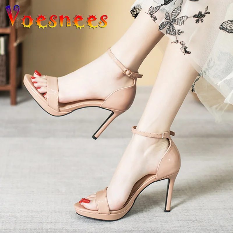 Women\'s Chic Office Work Heel Pumps 10CM Thin High-heeled Sandals Simple Style Summer Sexy Party Shoes 2023 Trend New Nude Color