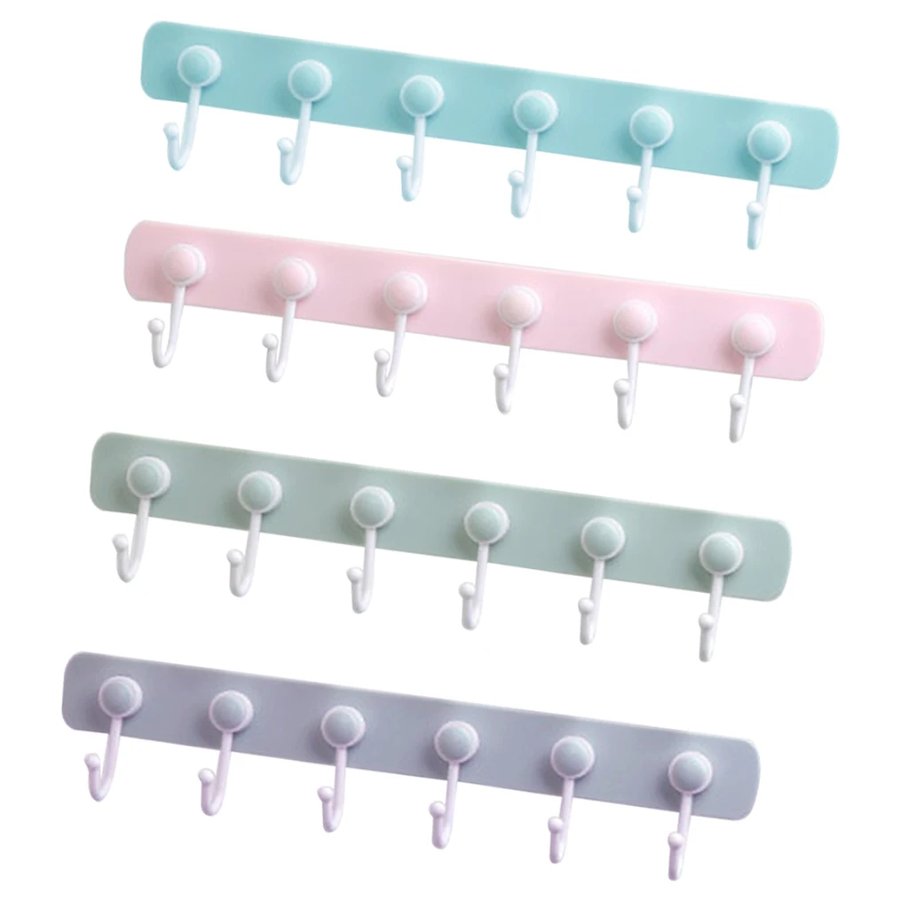 Adhesive Coat Rack Wall Mounted Plastic Hook Bar for Organizing Clothes Towels Bags in Home Office