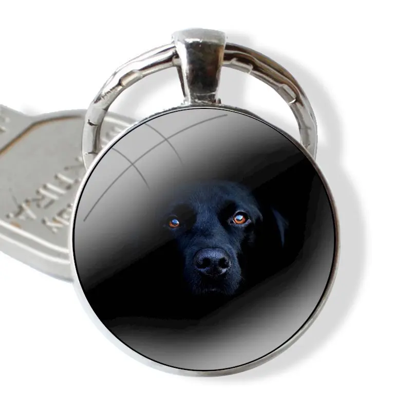 hello Black Lab Labrador puppy Dog 25mm Glass Cabohcon Keychain Key Rings for Women Men Jewelry Gift