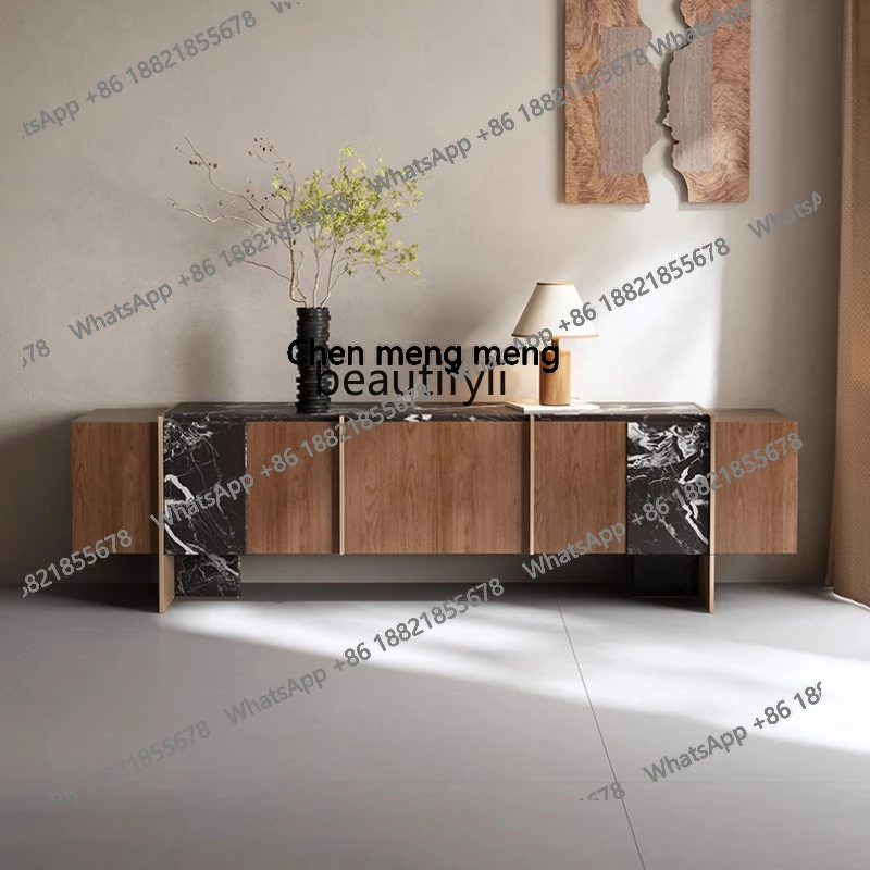 

Medieval walnut solid wood TV cabinet living room home villa light luxury wall storage cabinet storage, floor cabinet H H