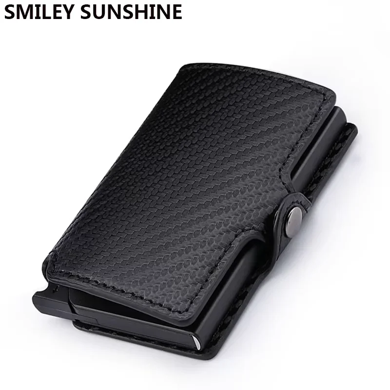 Carbon Fiber Credit Card Holder Wallet Men Rfid Smart Metal Thin Slim Pop Up Minimalist Wallet Small Black Purse Metal Vallet