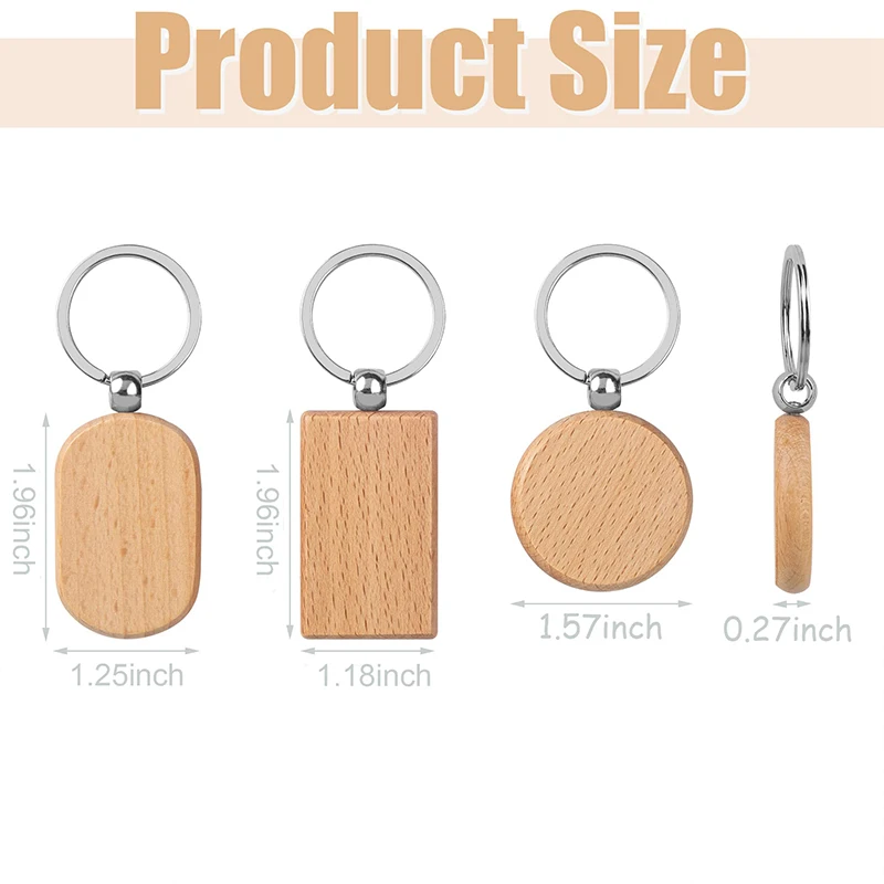 30Pcs Blank Wooden Key Chain Rectangle Key Chain Tags Wood Keychains Key Ring for DIY Craft