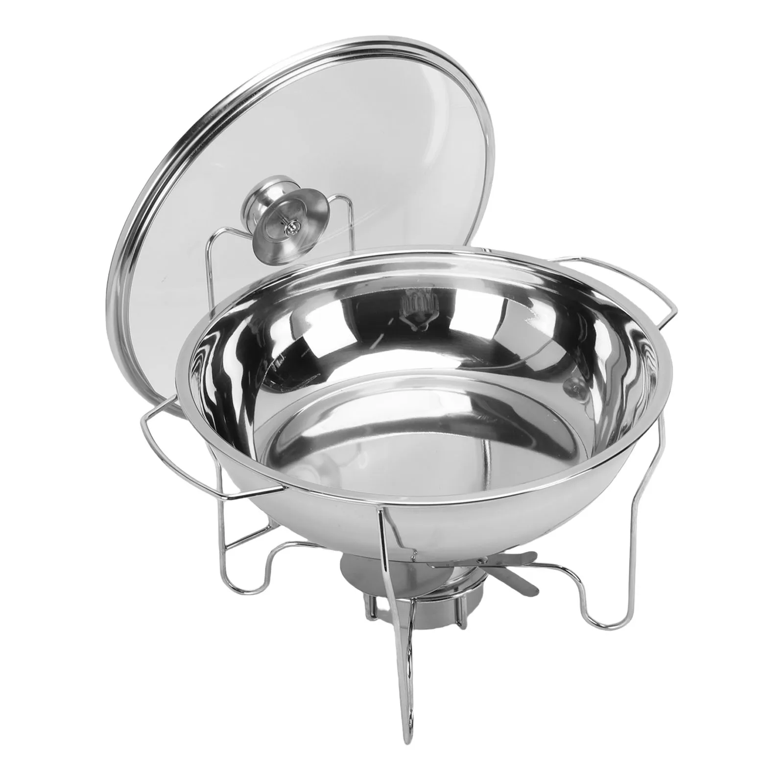 

Круглые мармиты для фуршета, набор для подогрева еды из нержавеющей стали с стеклянной крышкой и контейнером для топлива, для подачи горячих блюд