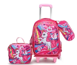 Zaino scuola Rolling borsa per ragazze scuola trolley zaino borsa scuola zaino con ruote borsa pranzo set borsa scuola con ruote