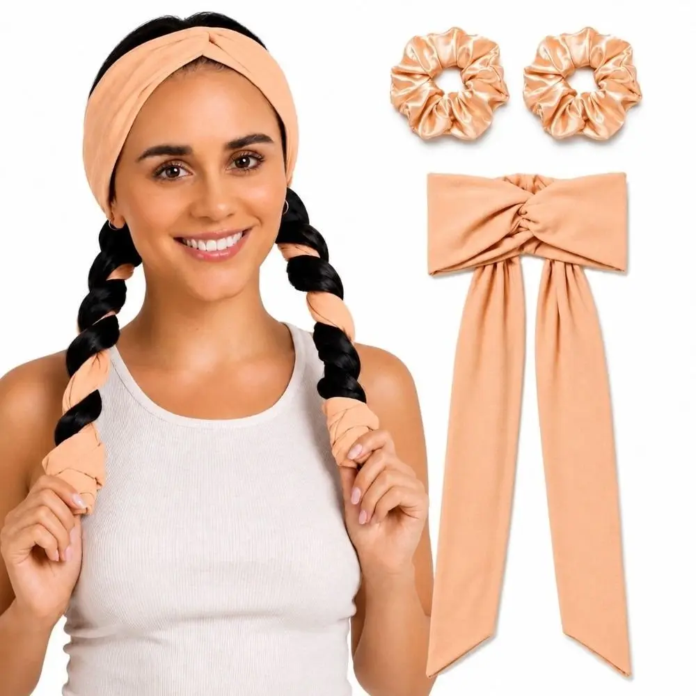 2 In 1 Heatless Curls Headband No Heat Long Ribbon Hair Styling Tool Soft with 2 Hair Ropes Overnight Hair Curler for Women