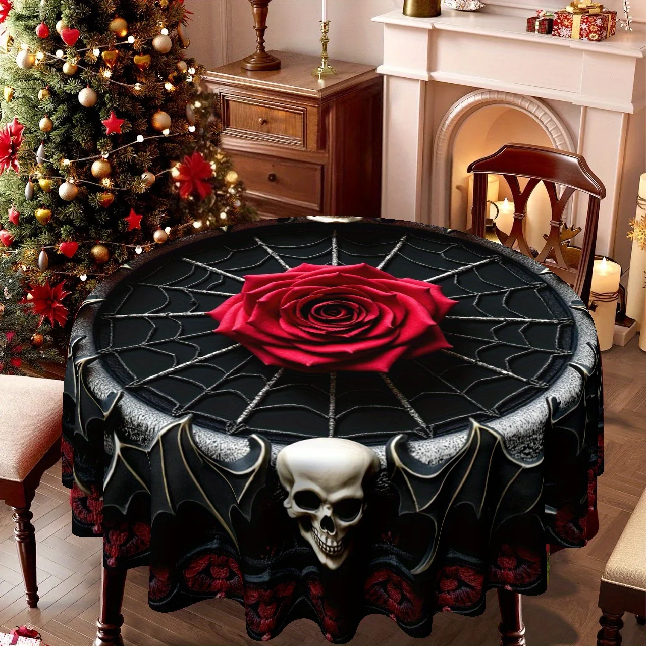 One tablecloth in a Gothic style for Halloween and Christmas combined theme