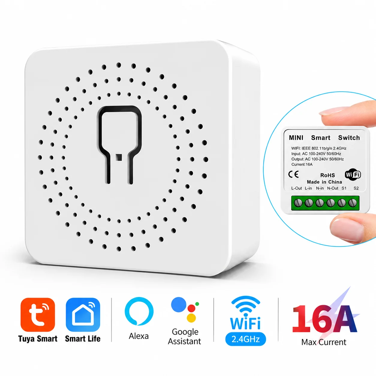 Shawader 16A Smart Mini Switch Tuya WiFi intelligent Control Breaker 2 Channels Timing Remote By Homekit Alexa Google Home