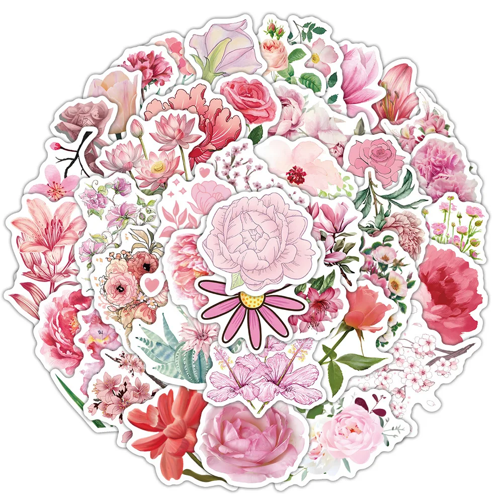 

10/60PCS Pink Flowers Stickers Cartoon Flowers Decoration DIY Toys Fridge Luggage Laptop Phone Guitar Car Bike Graffiti Decals