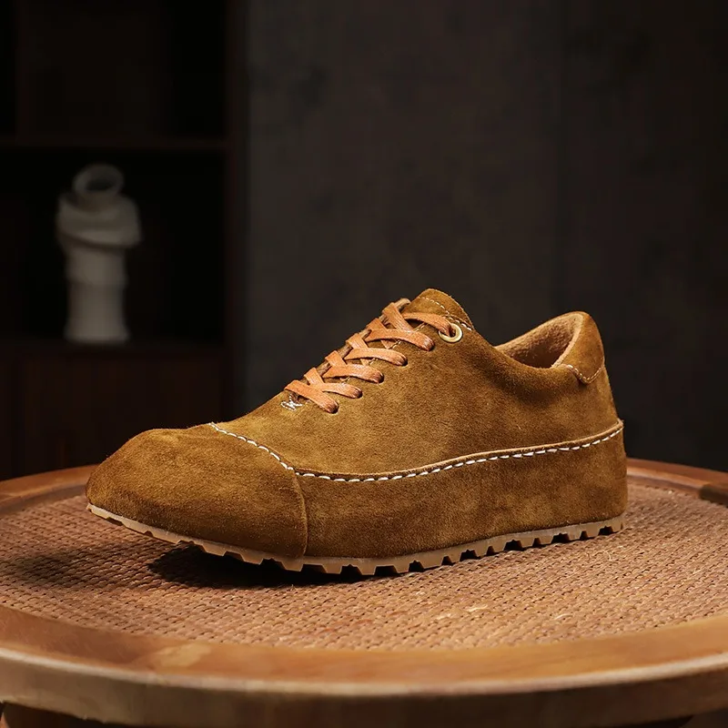 

Handmade Genuine Leather Shoes Men's Casual Outdoor Hiking Lace Up Thick Soled Cowhide Comfortable Mocassin Homme Male Flats