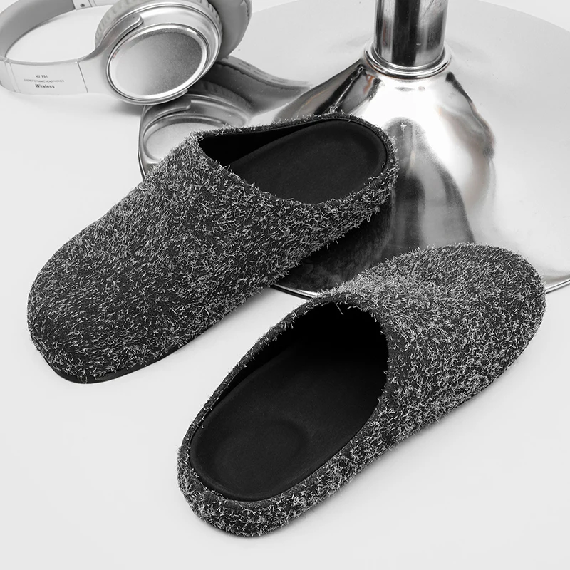 

Men Muller Shoes Faux Suede Flat Bottom Comfortable Retro Outdoor Half Toe Men Slippers Size 38-46