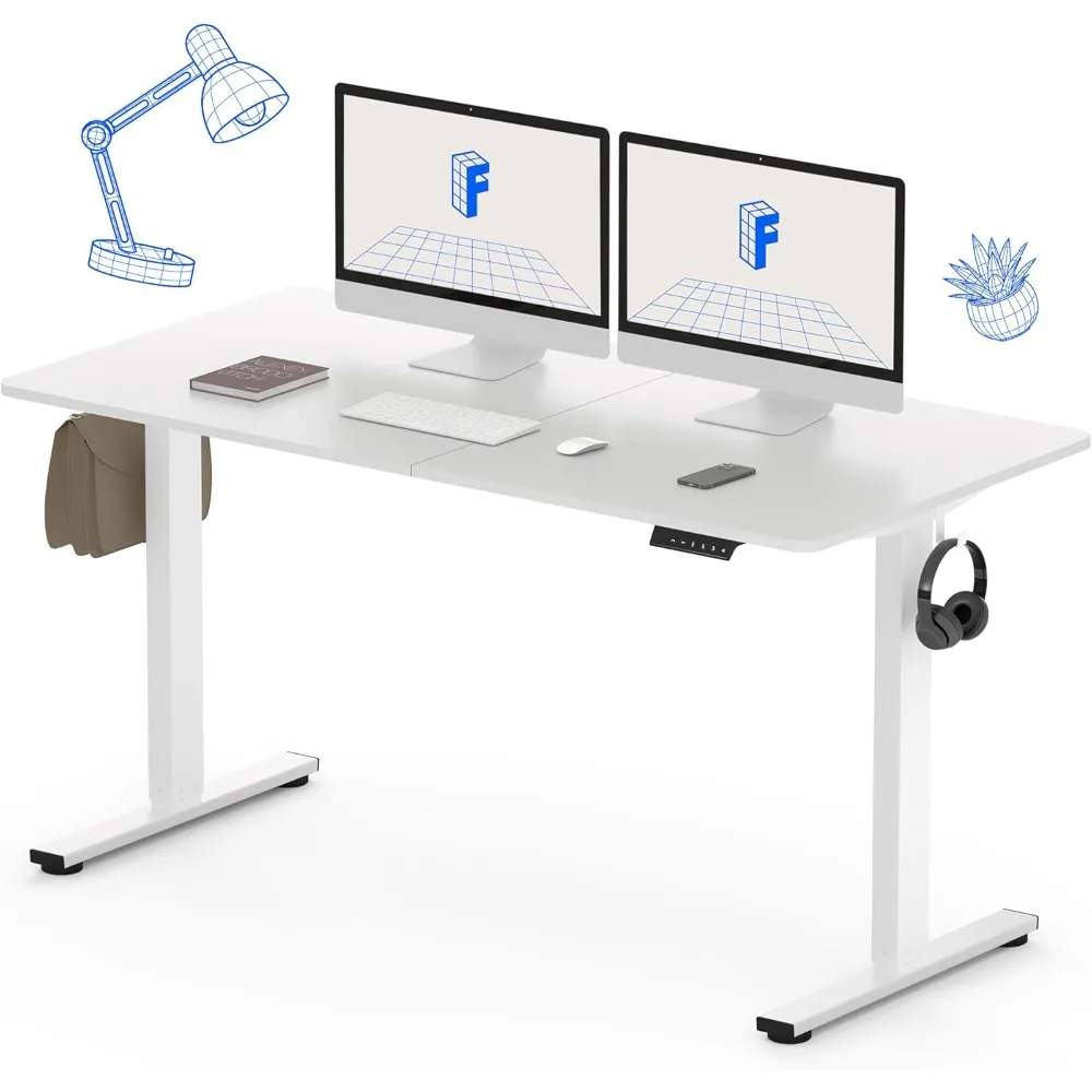 Electric Standing Desk 55 x 24 Inch Adjustable Height Home Office Computer Workstation Sit Stand Desk, White Top + Frame