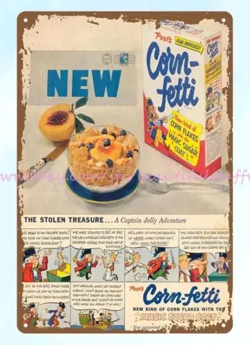 man cave 1953 Posts corn fetti flakes cereal childhood favourites metal tin sign