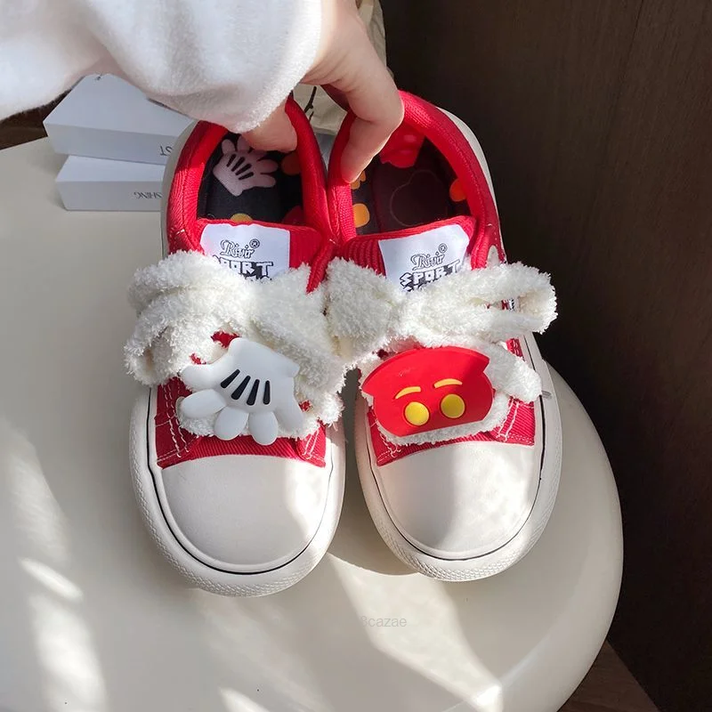 Disney Mickey Cute Canvas Shoes Spring New Design Fashion Thick Sole Shoes Women Casual Sneakers Korean Version Board Shoes Y2k