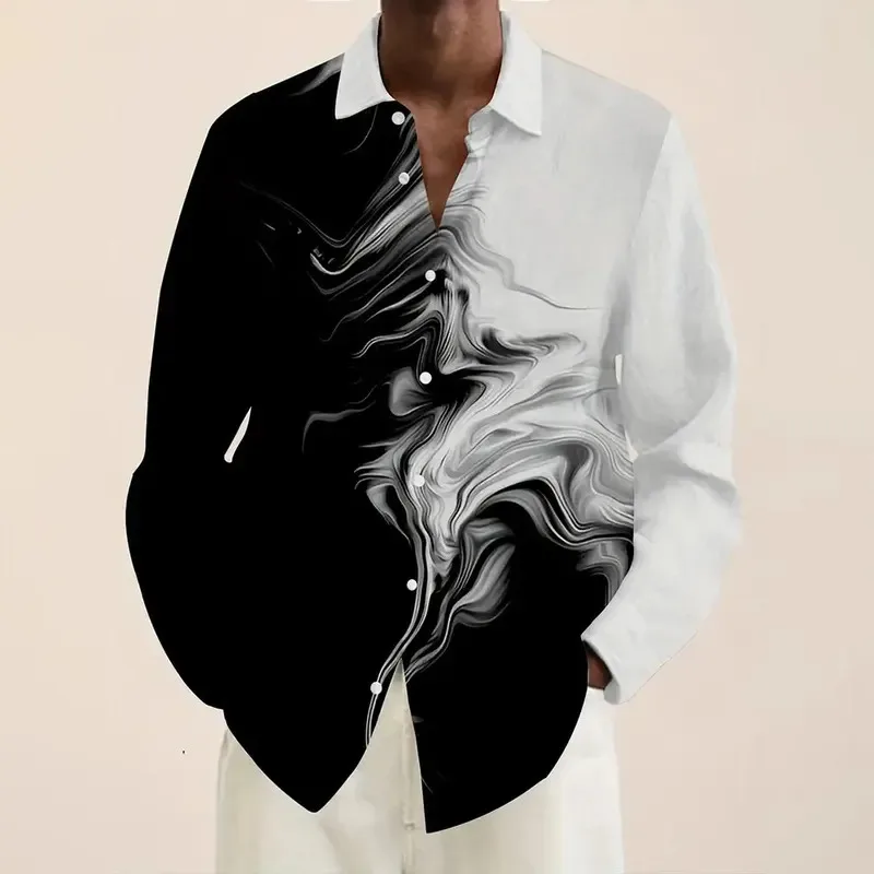 

Autumn New Fashion Color Matching Shirt Men's Outdoor Casual Comfortable Long Sleeve Shirt Men's Large Size Lapel Button Up Top