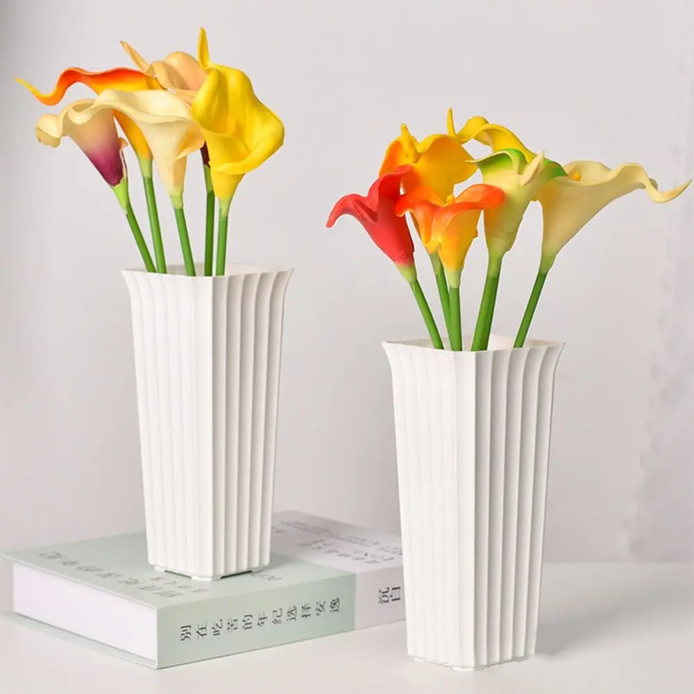 البساطة أسود أبيض زهرة زهرية البلاستيك العمودي المشارب تصميم وعاء النبات الشمال الزخرفية زهرية غرفة المعيشة #1