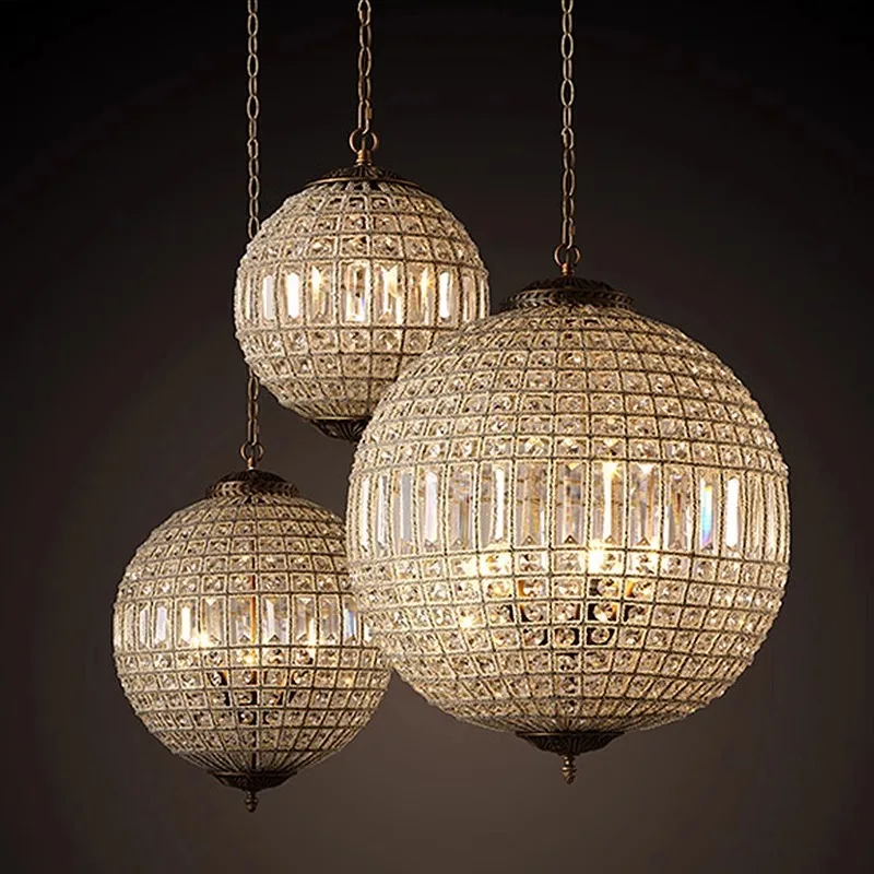 American Light Luxury Crystal Chandelier Retro Ball Restaurant Stairs Villa Hotel Lobby French Lamp