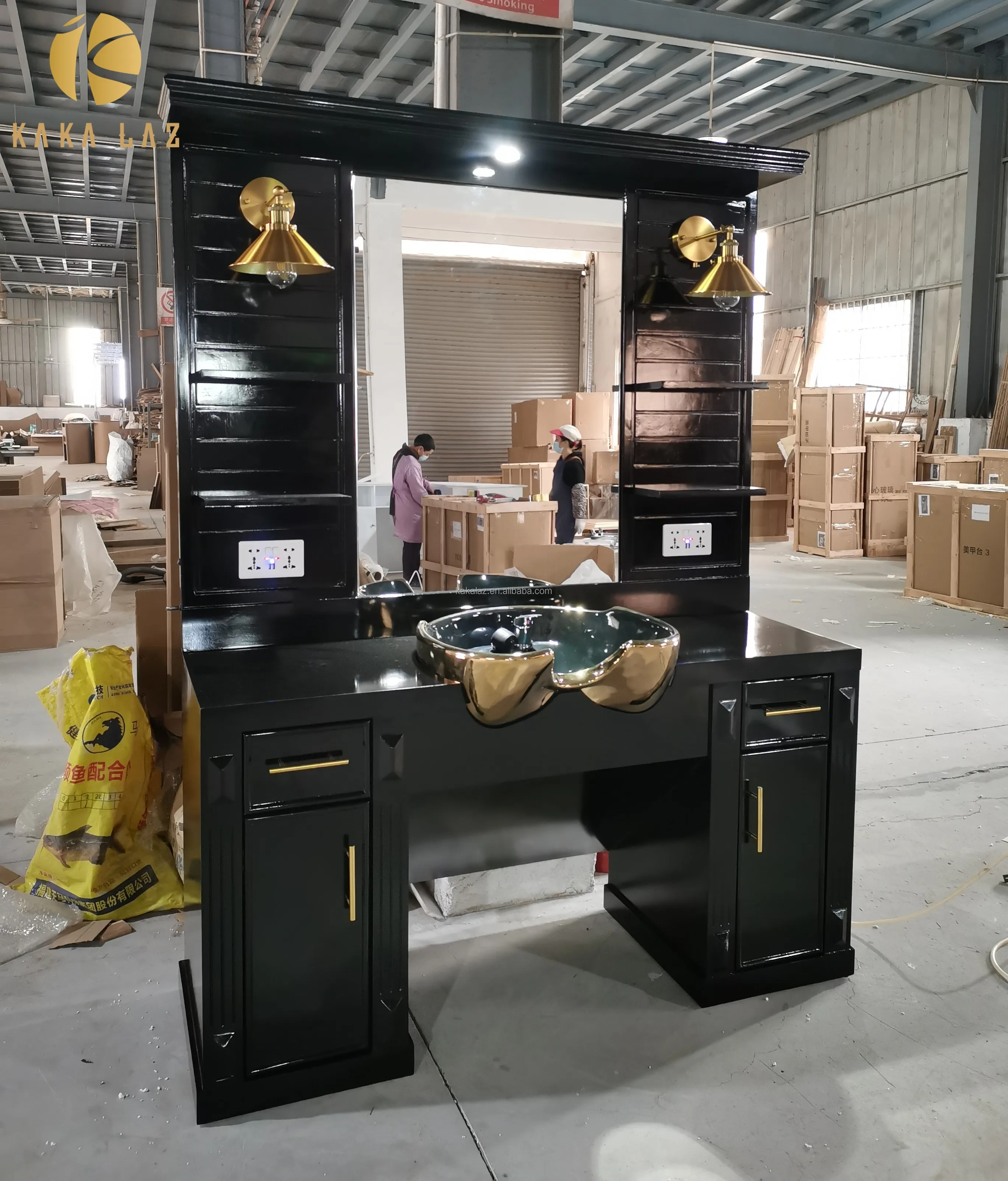 Estação do espelho lateral único dos mobília do salão de beleza das estações do barbeiro com unidades de lavagem