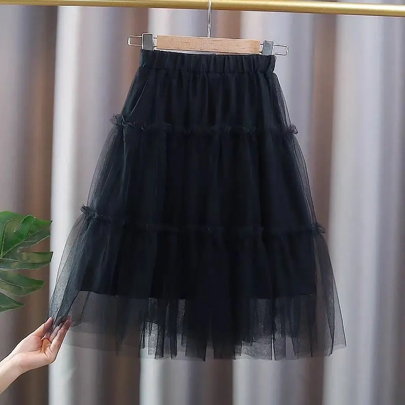 Girl's Summer Half body Skirt Gauze Skirt New Spring/Autumn Children's Fashionable Cake Skirt Girl's Big Girl Mesh Half skirt