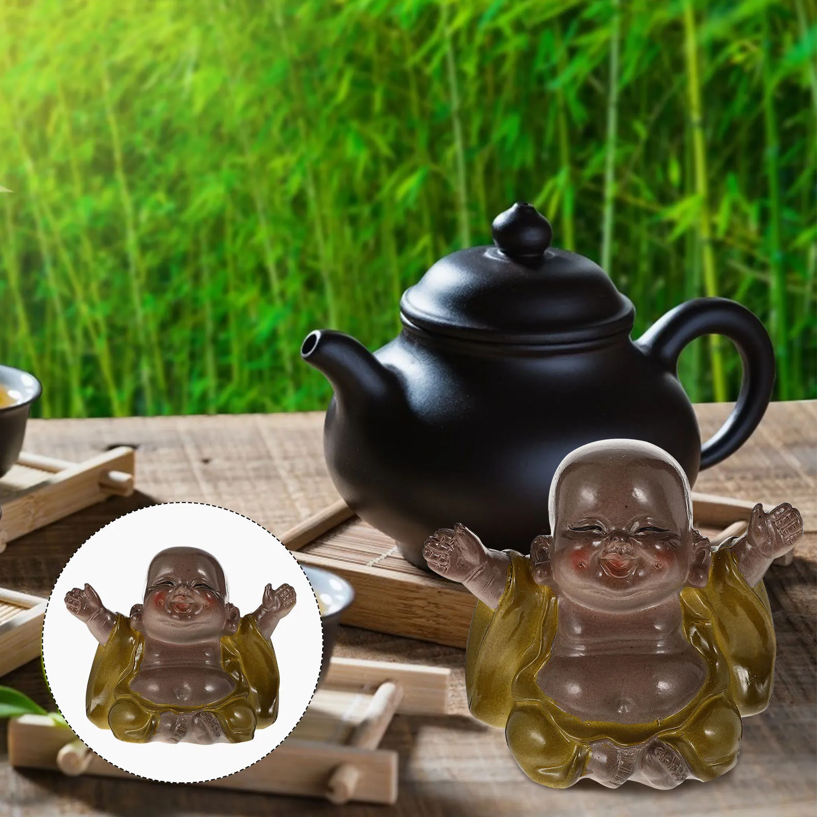 

Смола изменение цвета чай Майтрейя украшение для домашнего животного милая улыбающаяся статуя Будды Декор для домашнего офиса чайный поднос украшение в стиле дзен