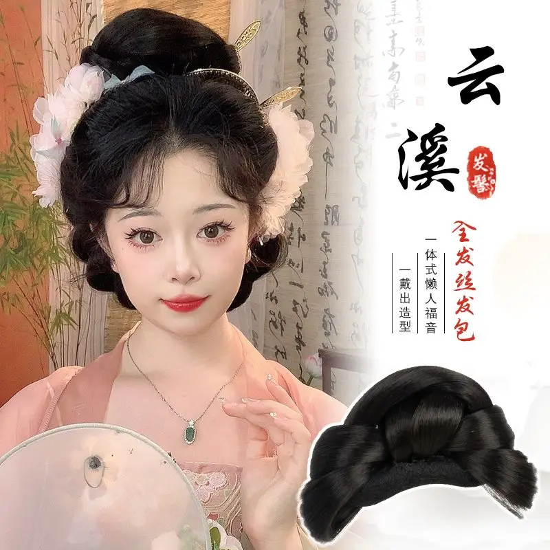 

Парик Hanfu из цельных волос - булочка в стиле династии Мин/Танг/Сонга с мягкой основой (добный парик для начинающих), древняя китайская прическа, парик
