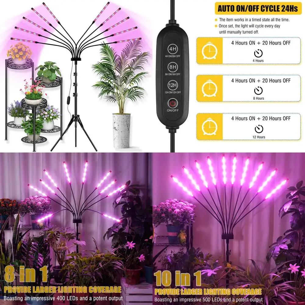

Full Spectrum 10-in-1 LED Grow Lights for Indoor Plants with Auto Timer and Tripod Stand - Optimal Plant Growth Light