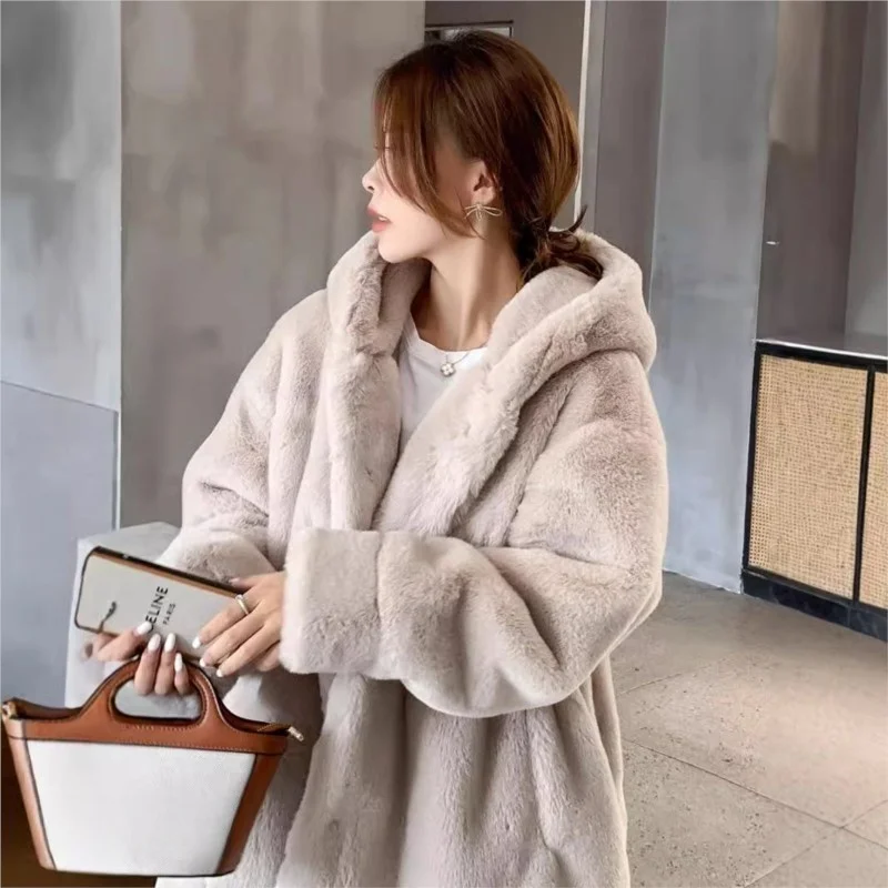 

Женская смешанная шуба с завязкой на талии, длинная шапка Далянь, толстая теплая