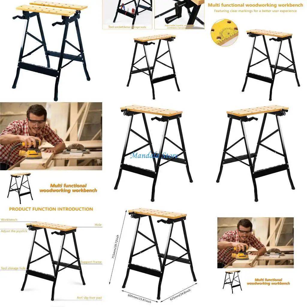 

U2JC Portable Folding Work Table Tool Storage Stand Workbench with Clamp Workbench for Home Improvement Woodworking