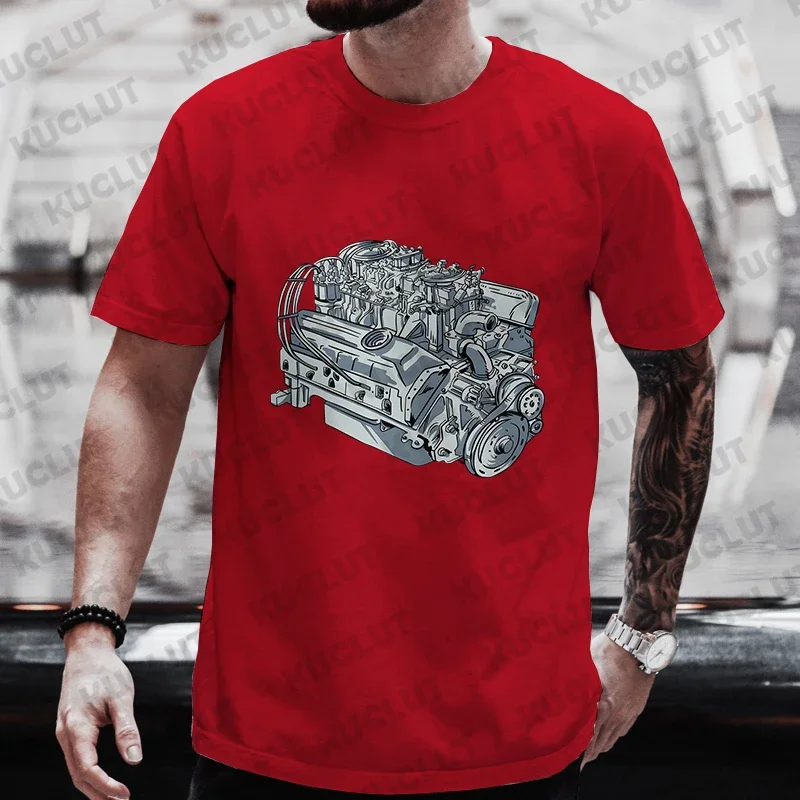 Men\'s T-shirts Tops Realistic Car Engine Design Funny Tshirt for Men Casual Tee T-Shirt Fashion Short Sleeve Tee Shirt Clothing