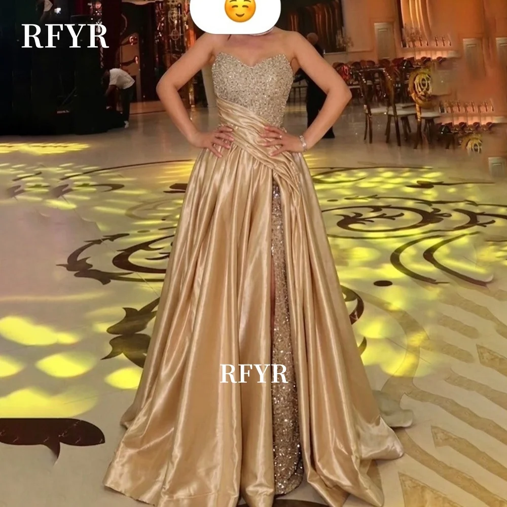 

RFYR A Line Prom Dress with Sequins Evening Party Dress Sweetheart Princess Dress with Pleats فساتين مناسبة رسمية Customized