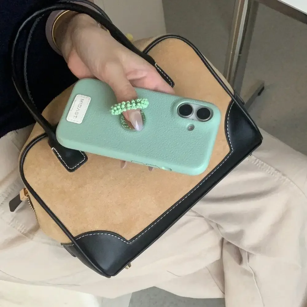 

Chic Stylish Leather Case with Grip Tok Holder Luxury Phone Beads Stand Bracket Cover for IPhone 13 14 15 16 17 Pro Max