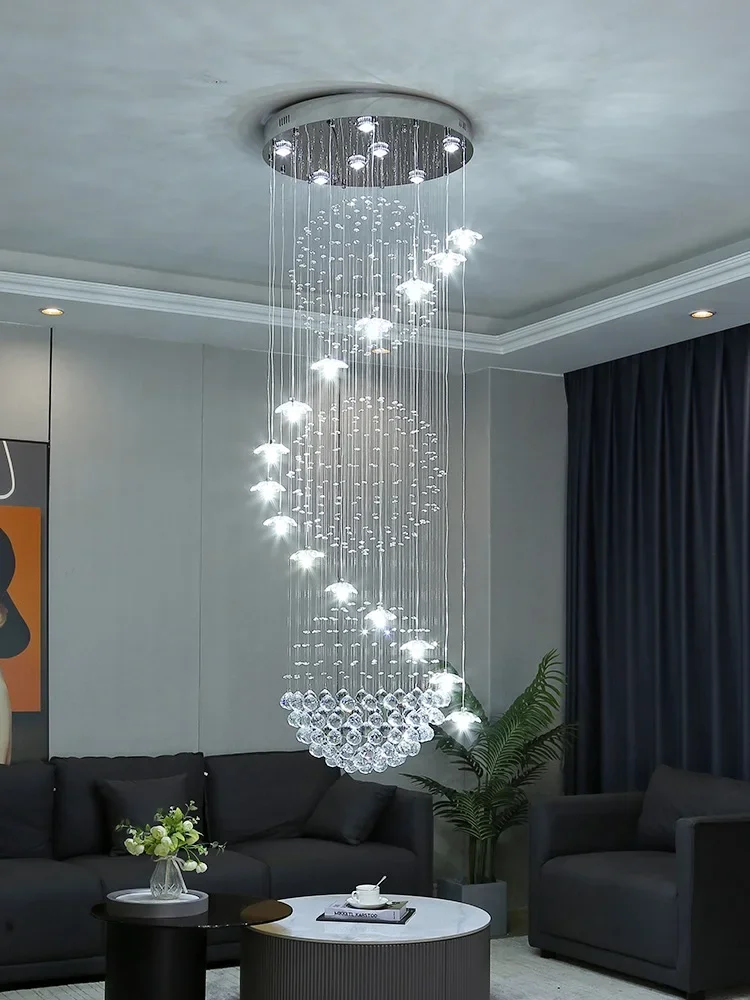 Modern Long Staircase Crystal Chandelier For Living Room Kitchen Island Pendant Light Indoor Lighting Home Decor Lustre Fixtures