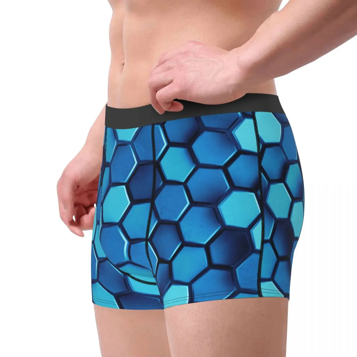 Funny Boxer Abstract 3d Honeycomb Rendering Shorts Panties Men Underwear Blue Hexagon Pattern Polyester Underpants for Homme