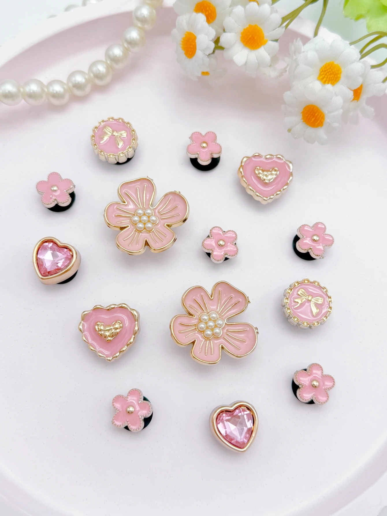 14PCS of pink pearl flower shoes for DIY casual accessories an interesting and multi-functional way to personalize your footwear
