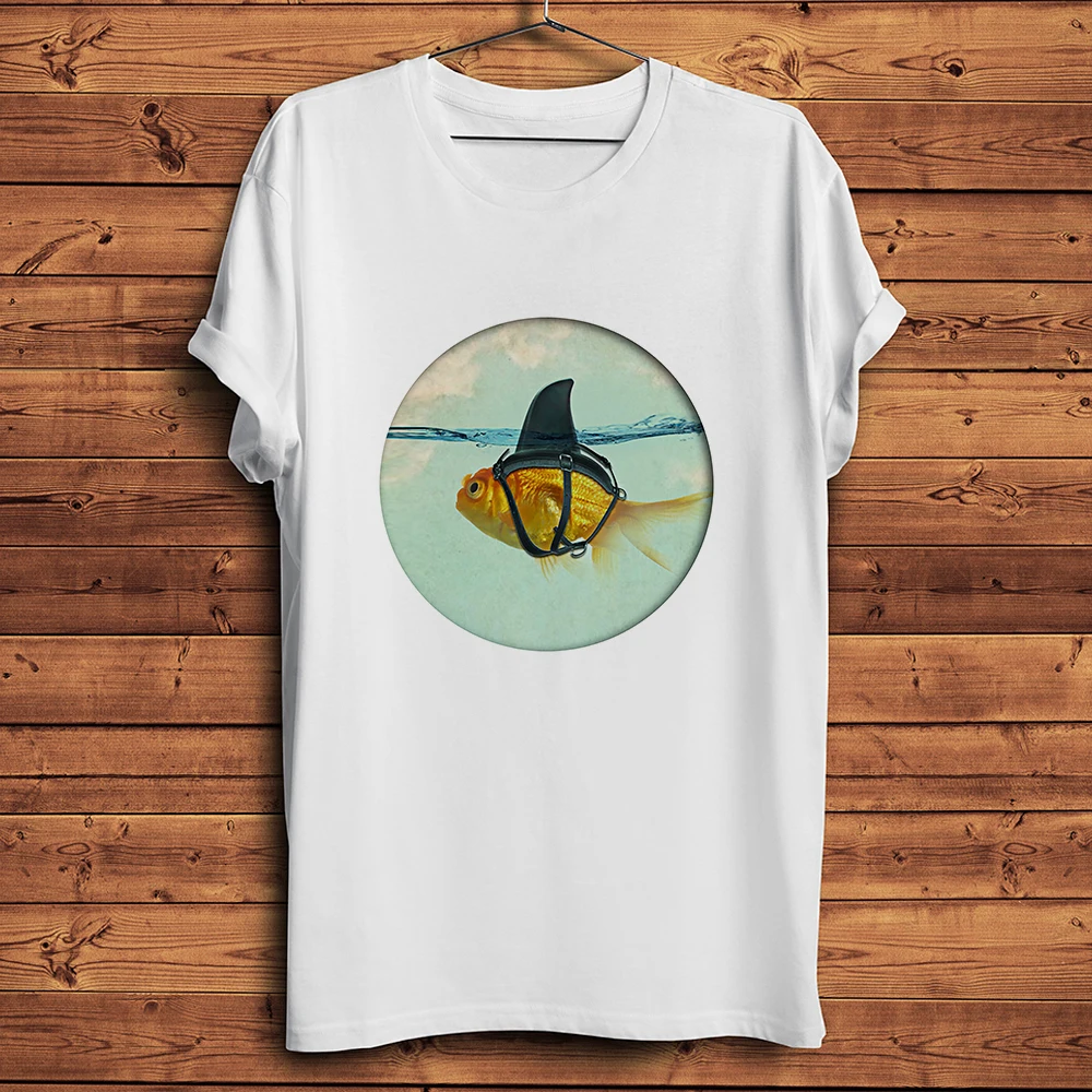 Goldfish Disguise As A Shark Funny Tshirt,Men Homme White Casual Short Sleeve Cool Humorous T-Shirt,unisex Tee Breathable Print