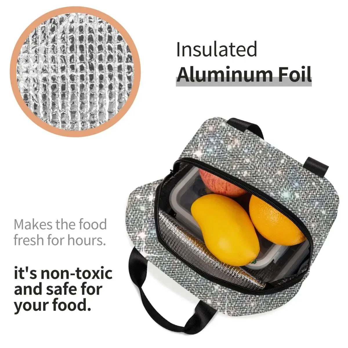 All That Glitters Insulated Lunch Bags Waterproof Picnic Bags Thermal Cooler Lunch Box Lunch Tote for Woman Work Kids School