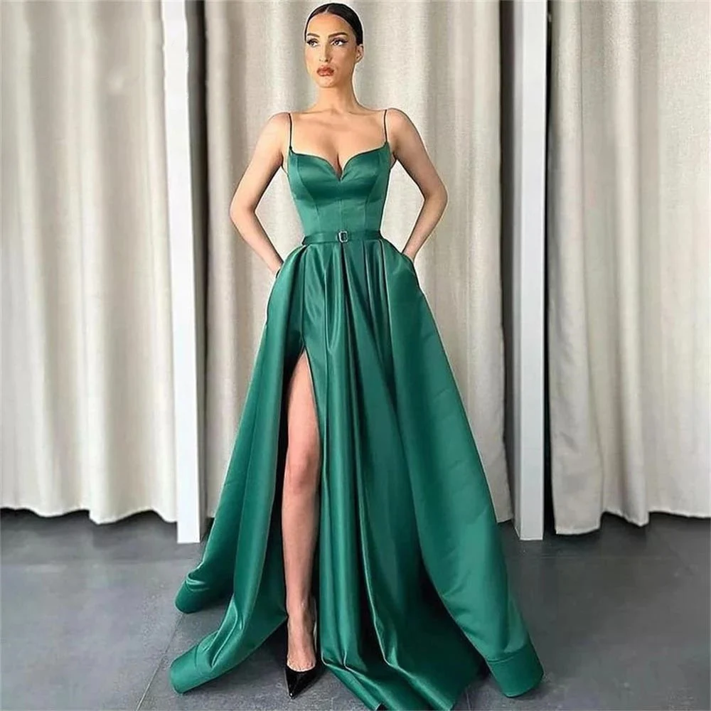 Customized Sweetheart Prom Dresses Spaghetti-Strap Split-Side Robes De Soirée Backless A-Line Evening Gowns Vestido De Noche