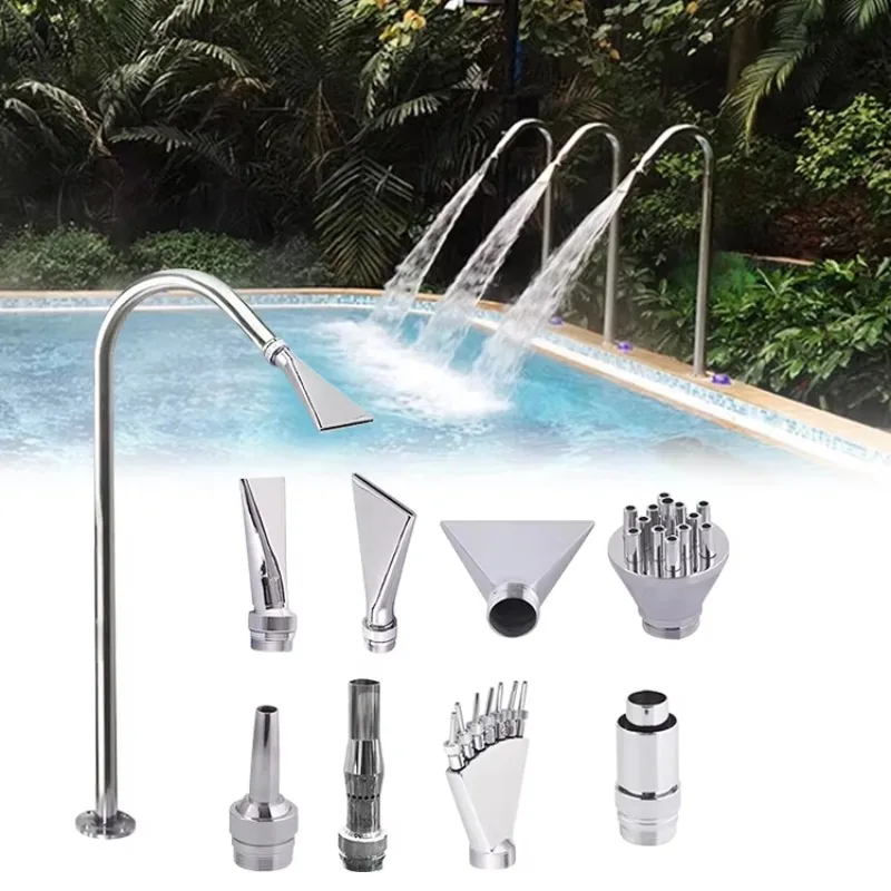 Stainless Steel Pool Fountain Nozzles Waterfall Spillway Massage Jet For Swimming Pond Landscape Multiple Shapes Available
