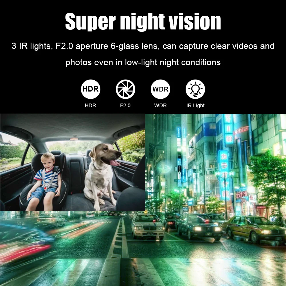 Car DVR Interior Rear View Camera 2 Lens DashCam Reverse Dash Cam Driving Video Recorder HD 1080P 3 inch Display IPS Accessories