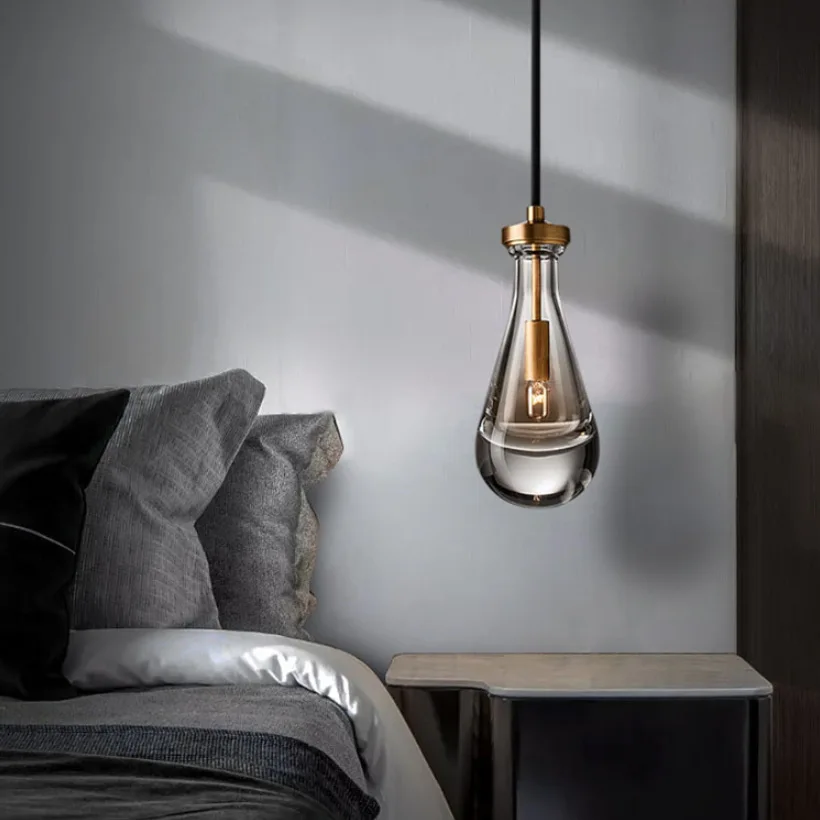 Bedroom Bedside Restaurant Bar Stair Light Nordic Glass All Copper Water Drop Meal Chandelier