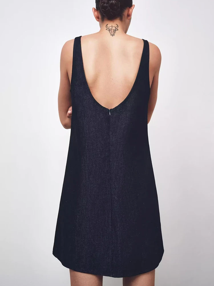 Faionable Bal ort Denim Dr ZA2025 New Summer Women's Clothing Svel Versatile Dr for Par Pure Color