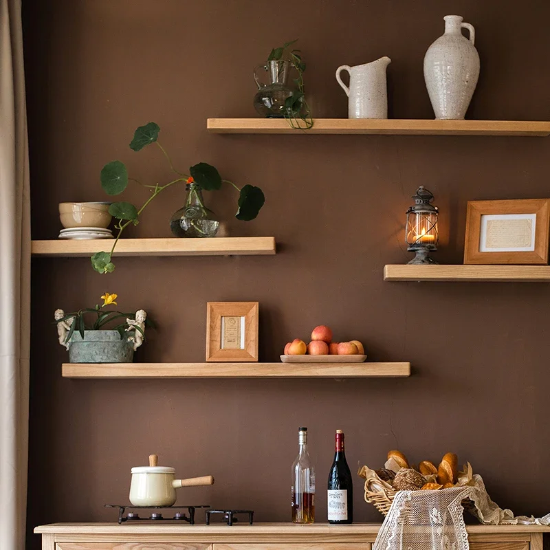 Solid Wood Floating Shelf Wall Mounted Storage Rack for Living Room Minimalist Bookshelf Home Decor Scandinavian Wall Organizer
