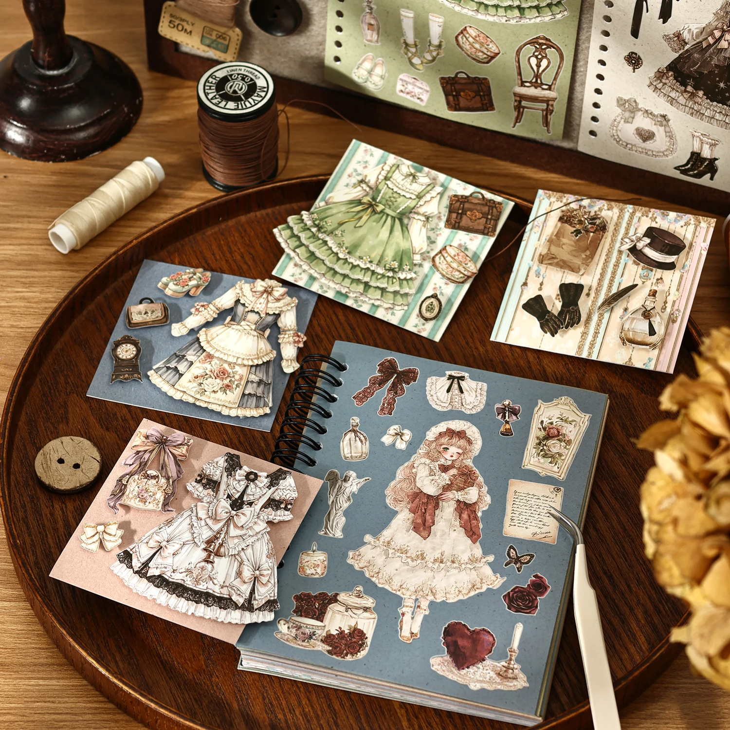 Vintage Girl Dress Outfit Landscape Sticker Book Creative DIY Journal Material Collage Scrapbooking Stationery