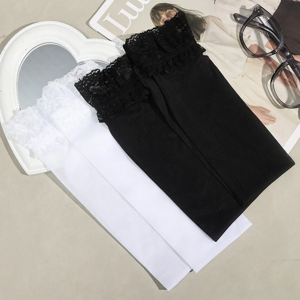 الدانتيل لوليتا جوارب حريرية جوارب طويلة أنبوب Jk الفتيات الجوارب أبيض أسود نصف جورب الصيف تنفس عادية النايلون الركبة لوليتا جوارب