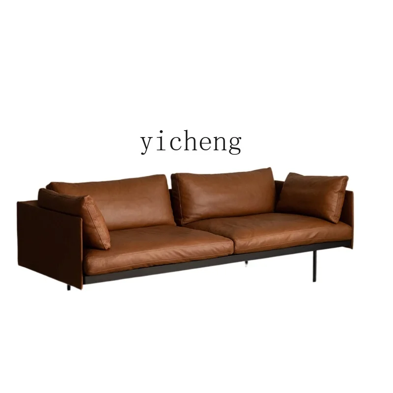 ZC Leather Sofa First Layer Cowhide Modern Living Room Three-Person Straight Row Napa Leather Sofa